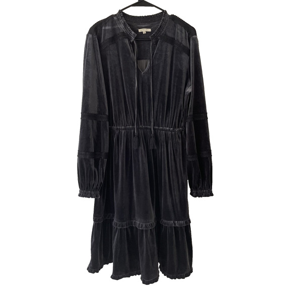 Silver Gray Velvet Maxi Dress Vamp Whimsigoth Witchy Boho Gothic Cottagecore L - Picture 1 of 11